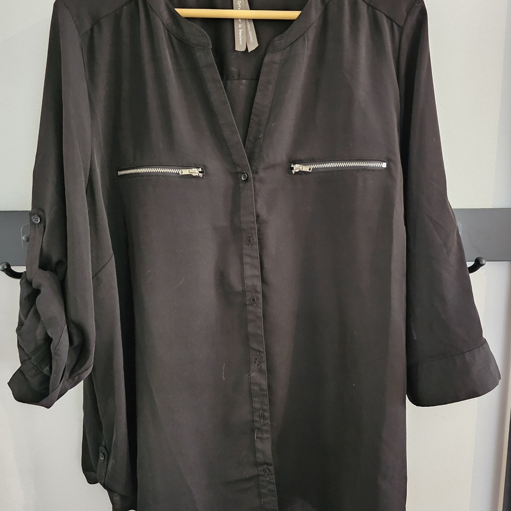 Black Women's Blouse with Zipper Accents